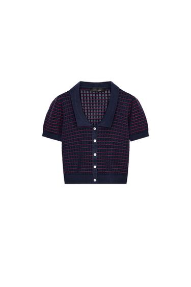 KNIT PETER PAN COLLAR TOP - Blue by Zara