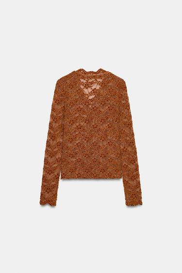 LACE BUTTON-UP TOP - Taupe by Zara - Image 7