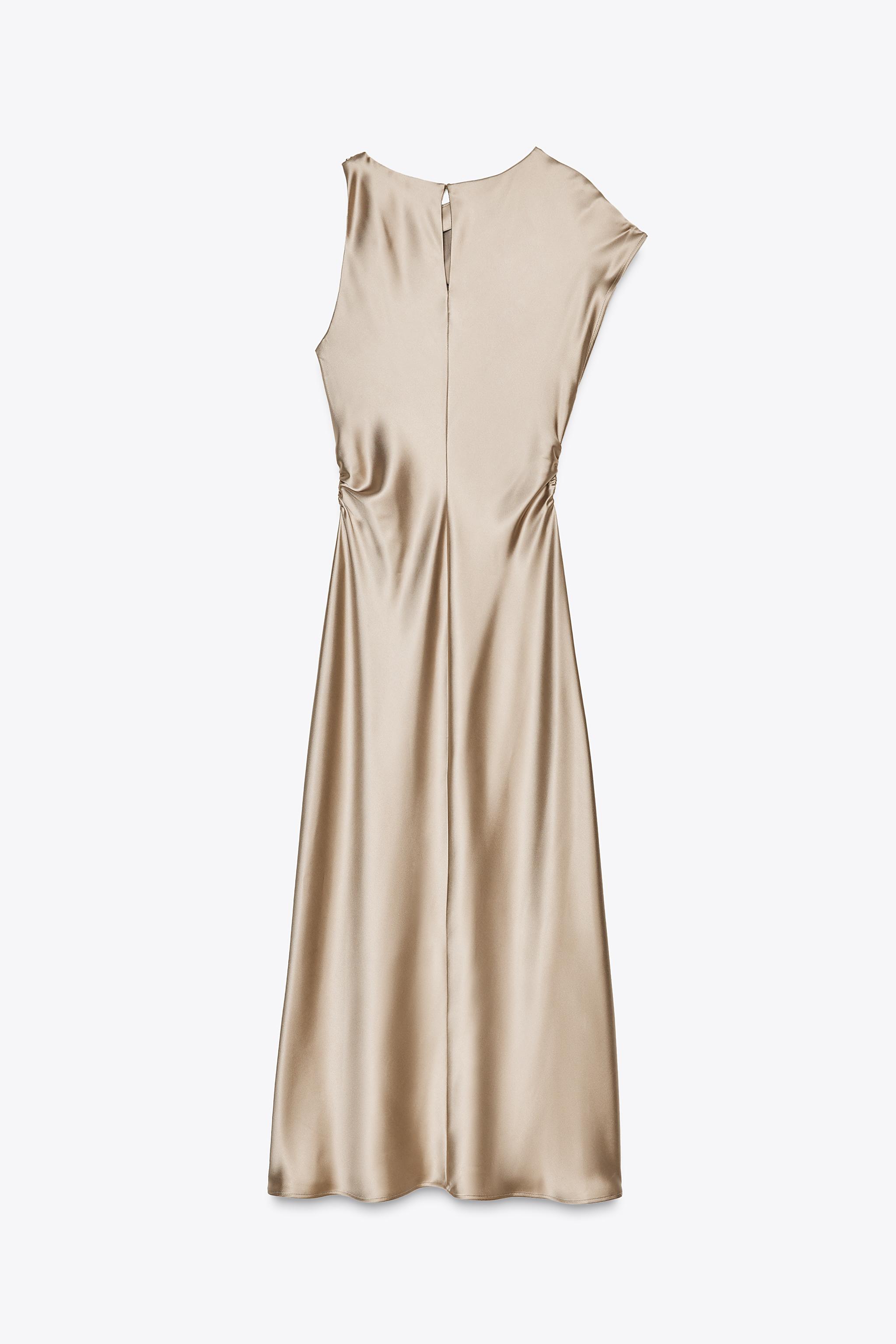 ZARA サテン生地ドレープミディ丈ワンピース 2248/748 スペイン発送 ZARA ドレープサテンミディドレス 上品カジュアル