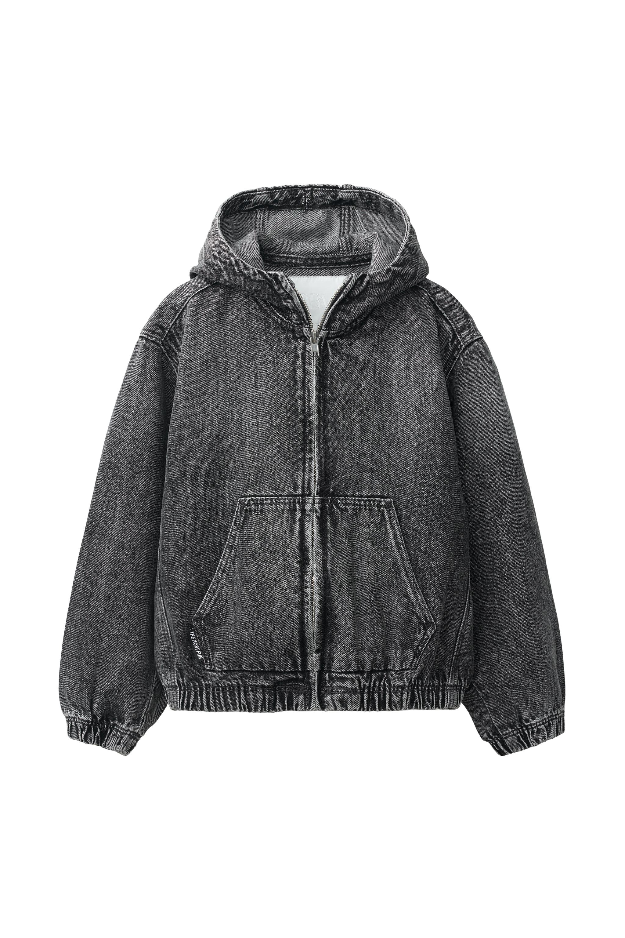 フード＆ラベル付きデニムジャケット - グレー | ZARA Japan / 日本