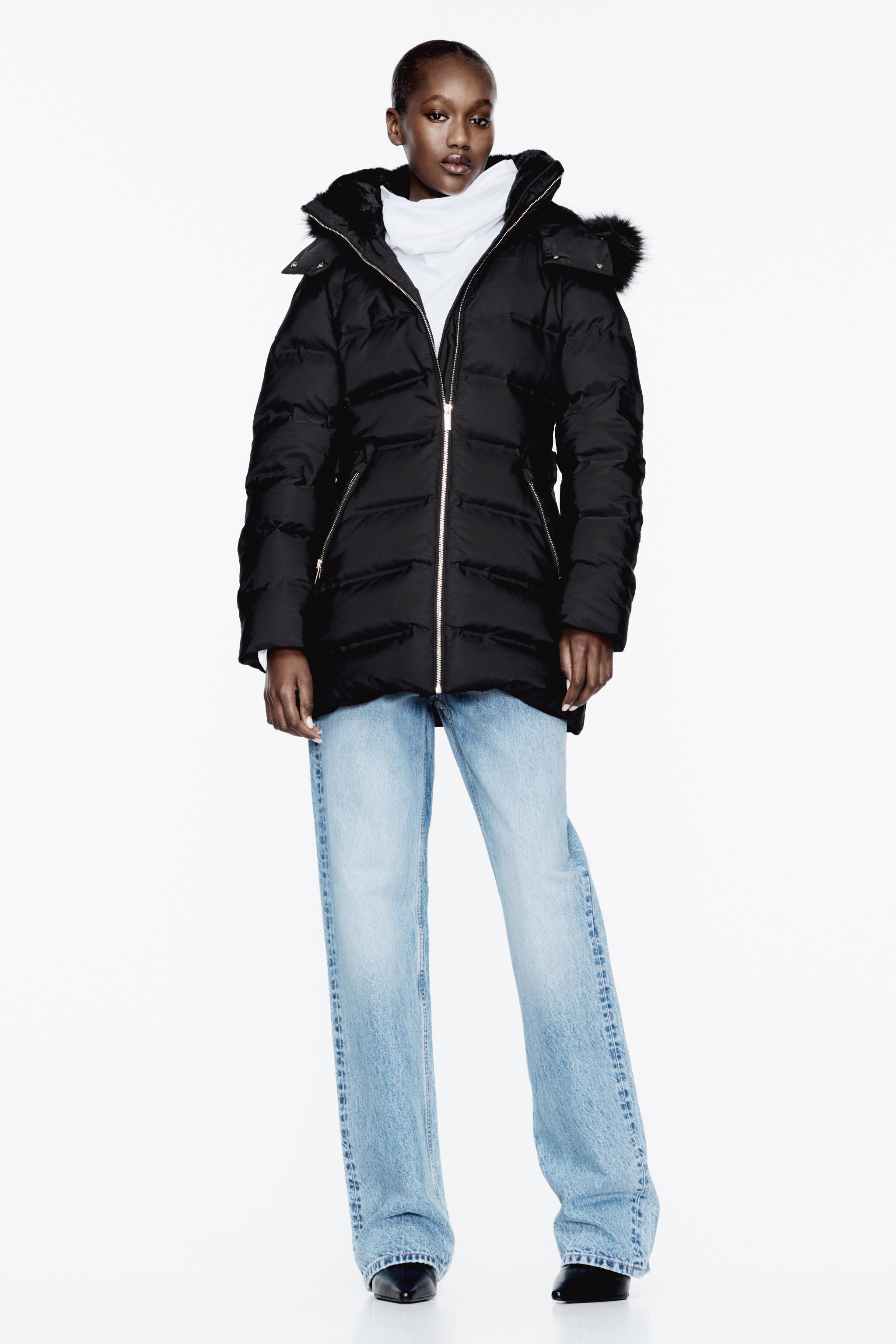 LONGLINE HOODED QUILTED FEATHER AND DOWN COAT - Black | ZARA 