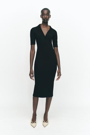 INTERLOCK POLO COLLAR DRESS - Black by Zara - Image 0