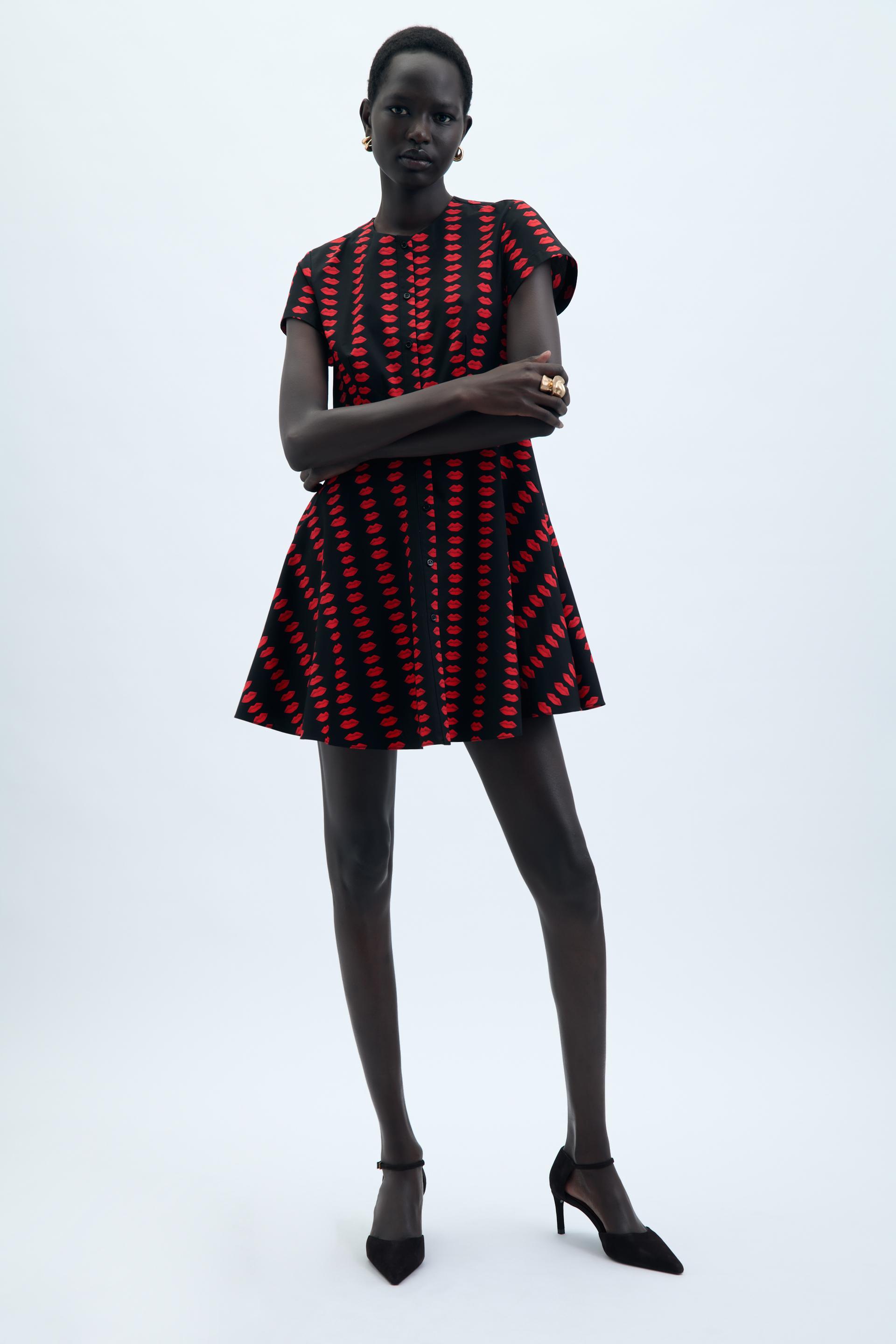 ZW COLLECTION PRINTED SKATER DRESS Black ZARA New Zealand