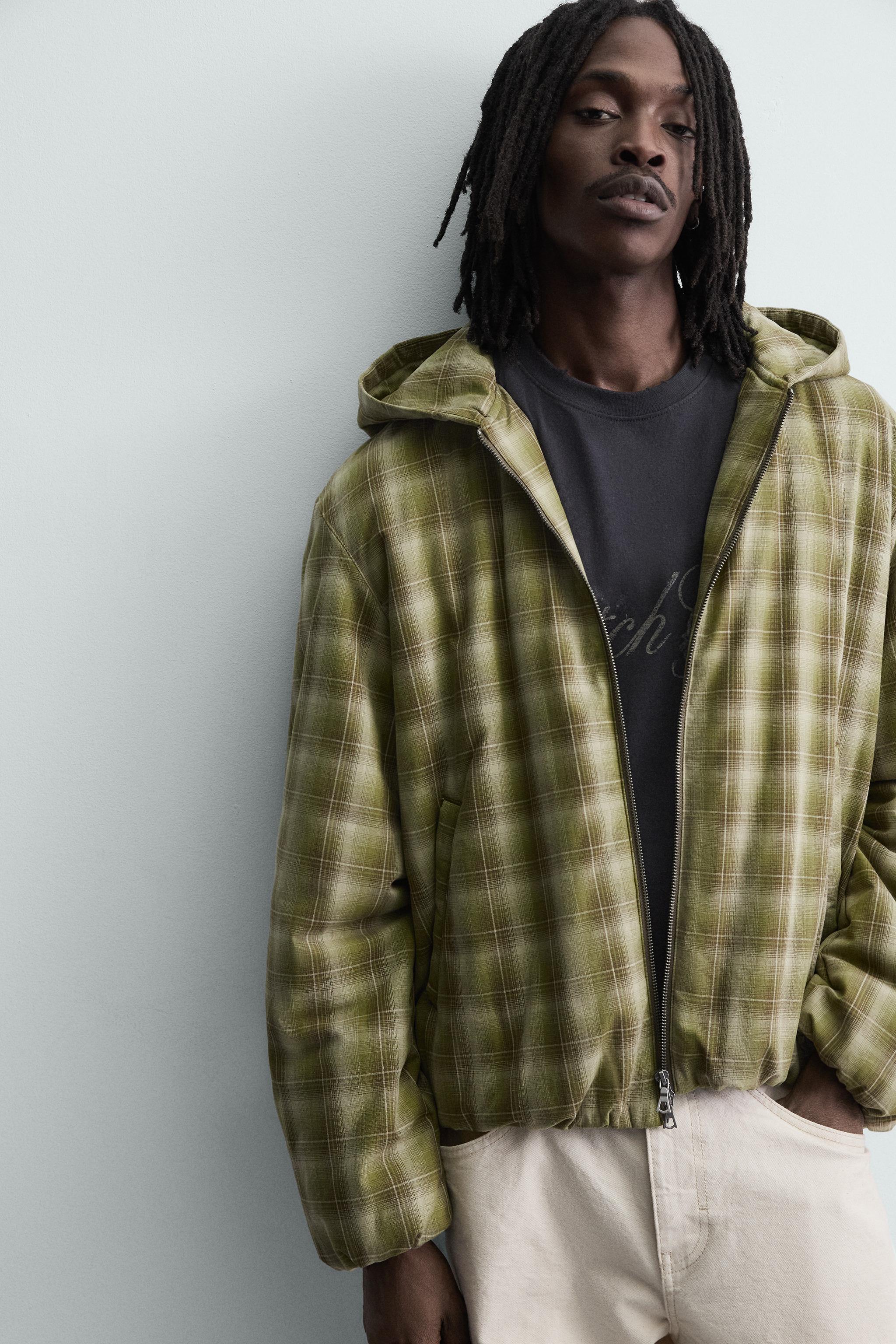 BLOUSON À CARREAUX AVEC CAPUCHE
