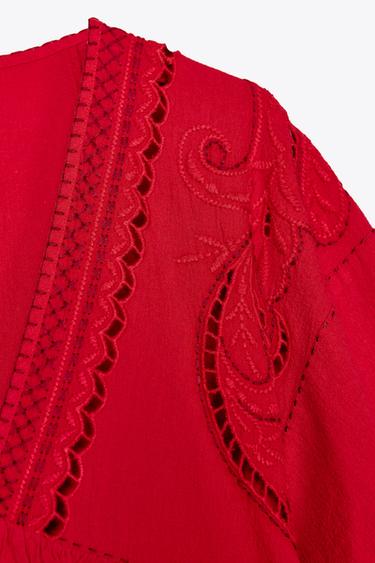 ZW COLLECTION EMBROIDERED SHORT DRESS - Red by Zara - Image 7