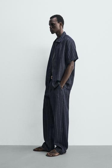 PANTALON CHINO DÉCONTRACTÉ À RAYURES - Bleu de Zara - Image 3