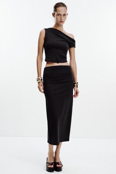 JUPE MI-LONGUE TEXTURÉE - Noir de Zara