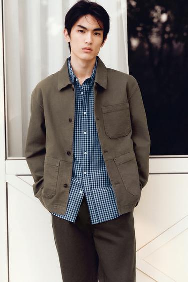 Zara 刷色帆布休閒襯衫外套 - 棕色 / 暗灰褐色