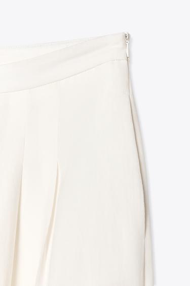 WIDE-LEG DARTED TROUSERS - Oyster-white by Zara - Image 4
