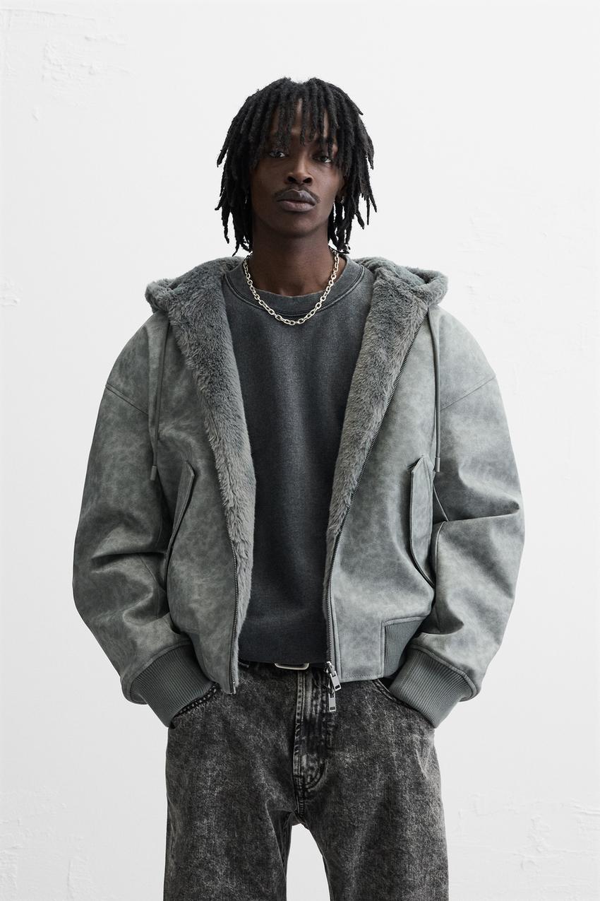 Zara Reversible Faux Shearling Bomber Jacket Zara Black Reversible