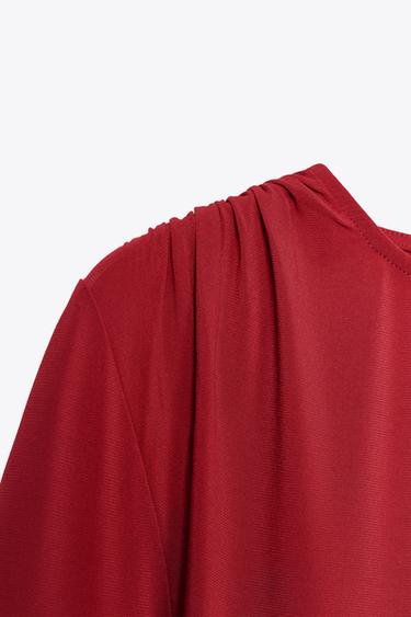 LONG SLEEVE GATHERED T-SHIRT - Burgundy by Zara - Image 7