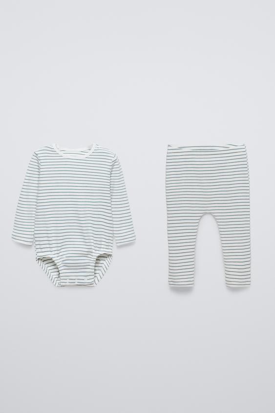 RIBBED BODYSUIT AND LEGGINGS SET Green ZARA Spain