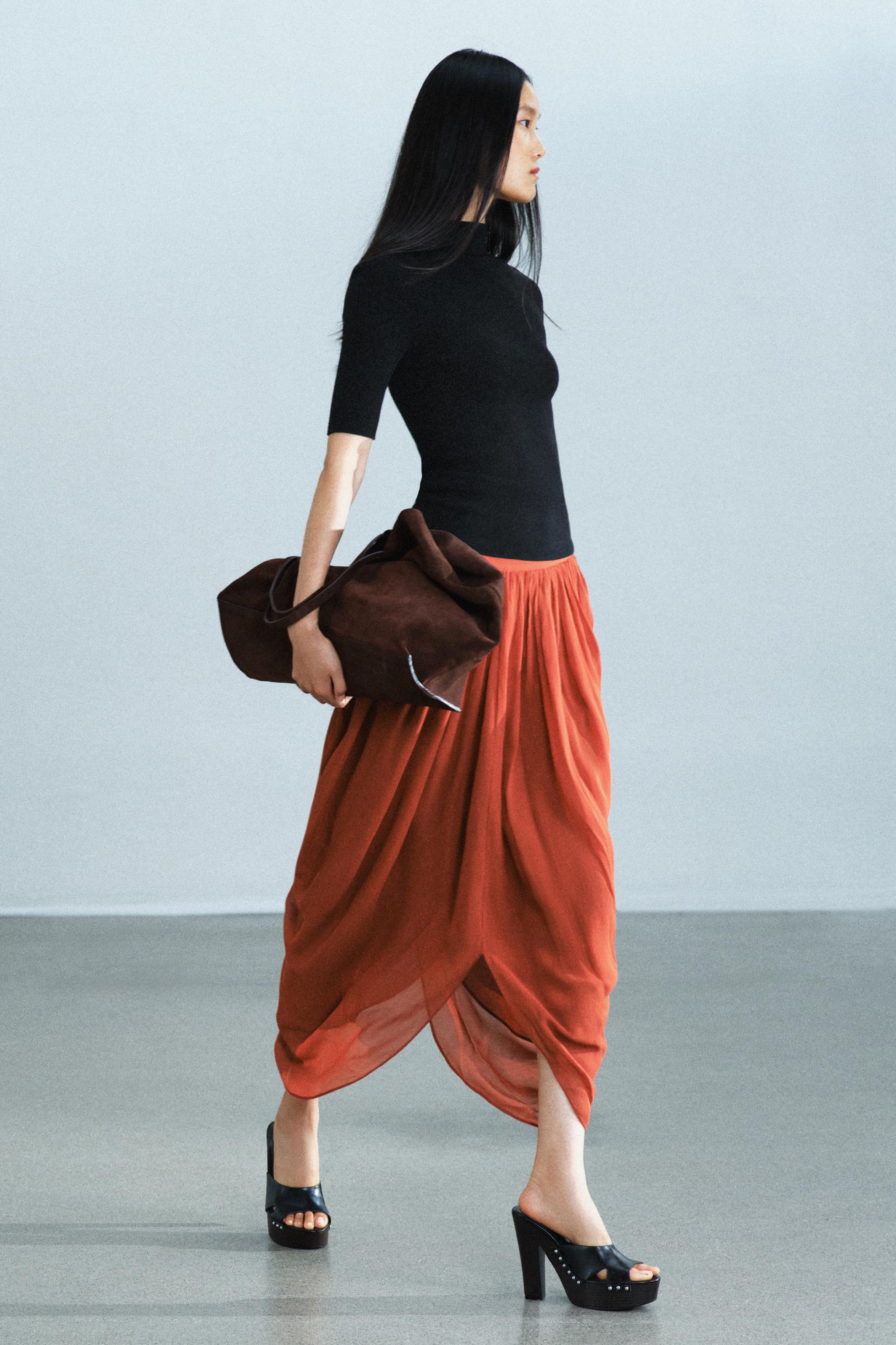 Zara ZW COLLECTION ASİMETRİK DRAPE MİDİ ETEK görsel 2