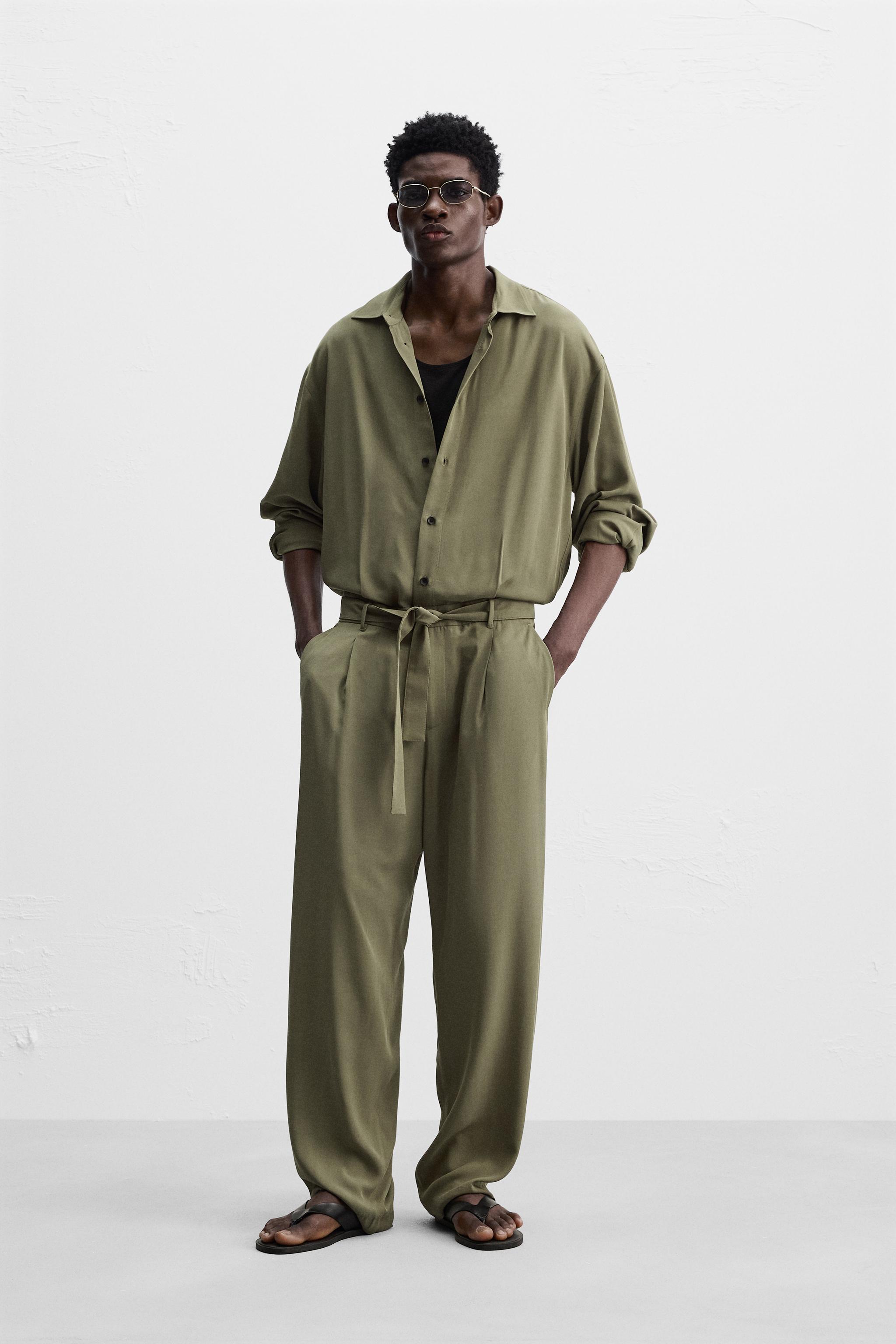 VISCOSE JUMPSUIT WITH BELT Olive green ZARA Canada