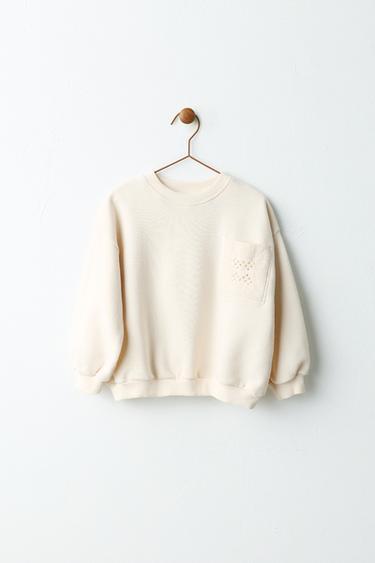 CROCHET POCKET SWEATSHIRT - Ecru by Zara
