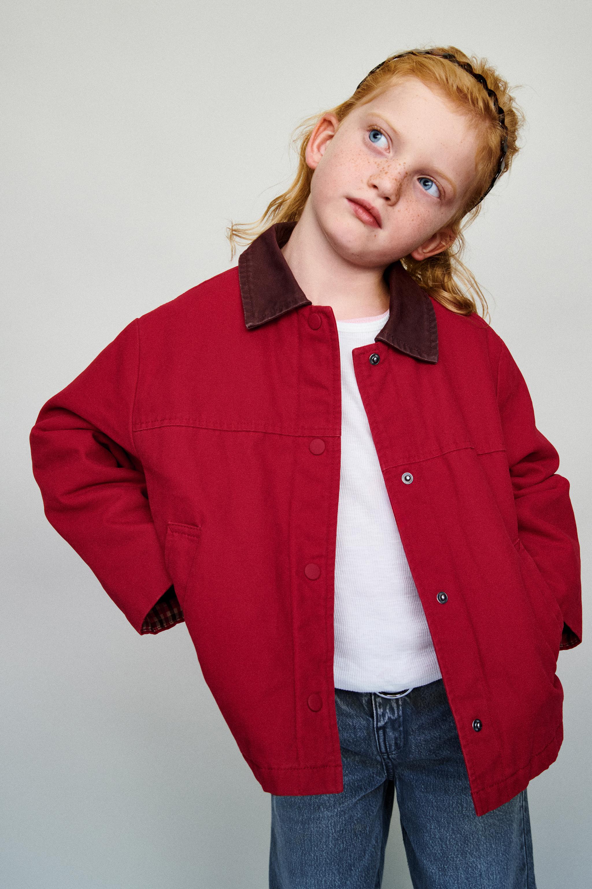 CANVAS JACKET WITH CONTRASTING COLLAR — Red