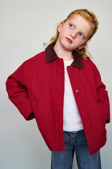 CONTRAST COLLAR CANVAS JACKET - Red by Zara