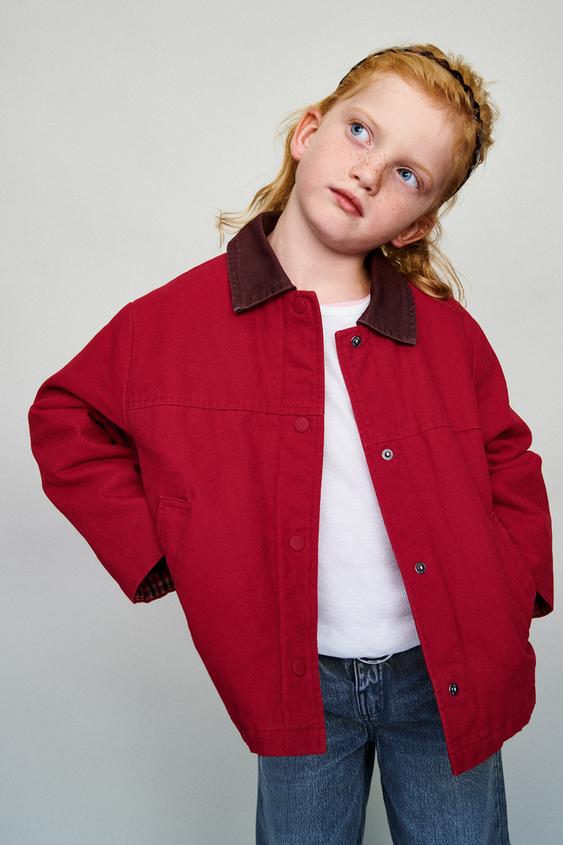 CONTRAST COLLAR CANVAS JACKET - Red by Zara - Image 0