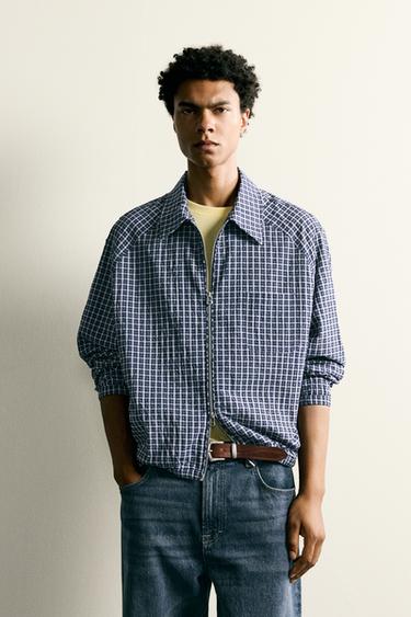 TEXTURED CHECK OVERSHIRT - Blue by Zara