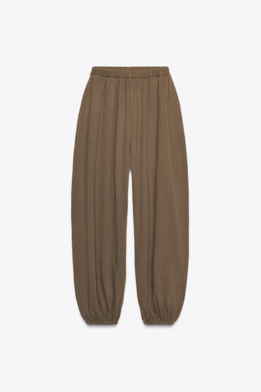PANTALÓN FELPA BOMBACHO - Marrón de Zara