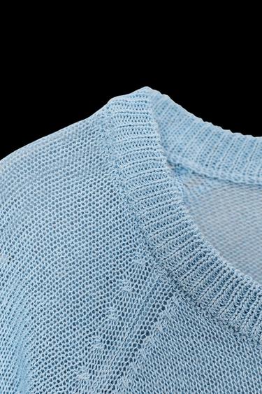 Zara WIDE SLEEVE KNIT SWEATER - Light blue