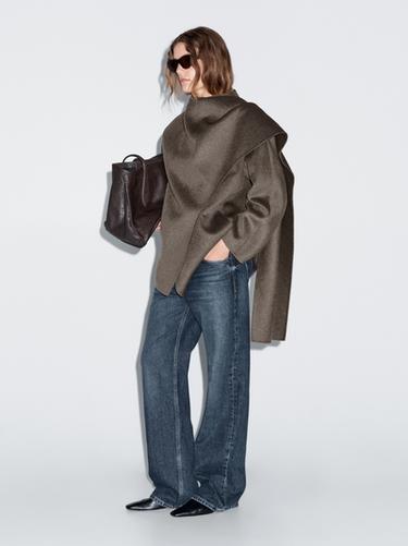 Zara Mid-length wool blend coat with scarf - Mink - Image 0