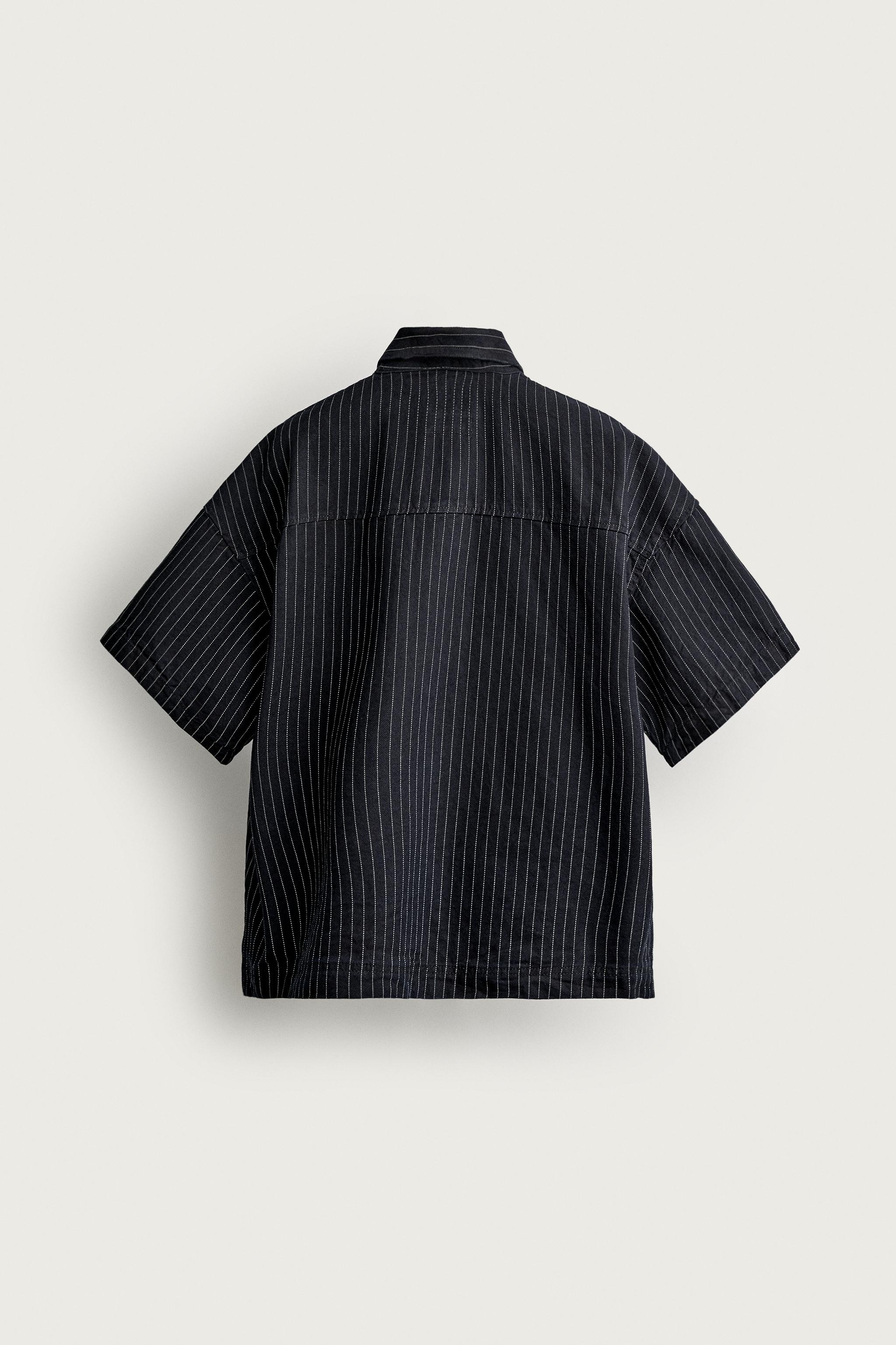 PINSTRIPE BOXY FIT DENIM SHIRT