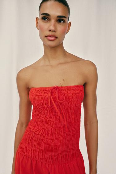 ROBE MI-LONGUE NID D'ABEILLE - ROUGE de Zara - Image 1