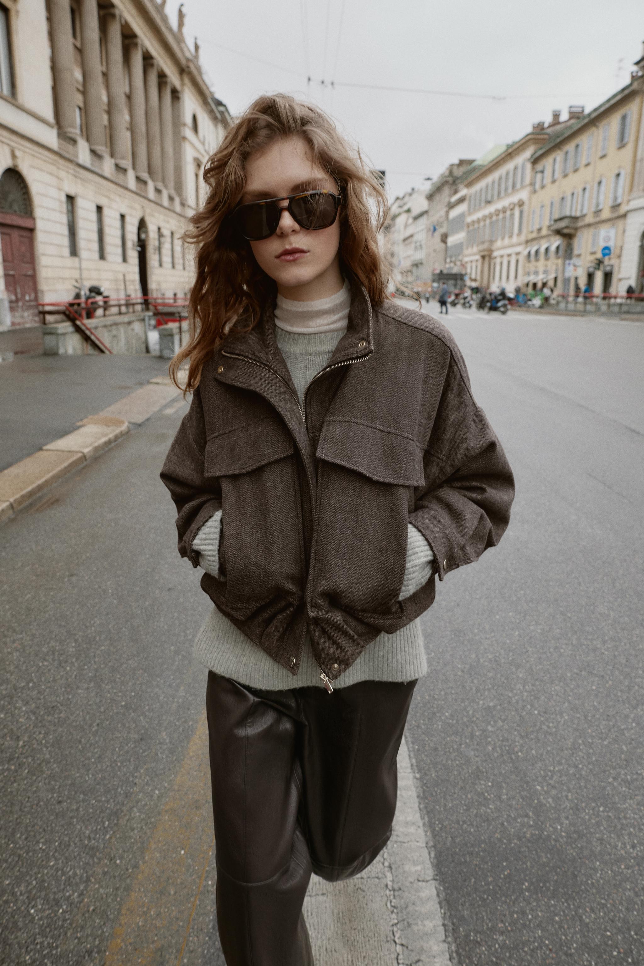 Zara HERRINGBONE BALLOON BOMBER JACKET at Bayshore Shopping Centre