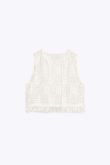 MACRAMÉ FRINGED WAISTCOAT - White by Zara - Image 6