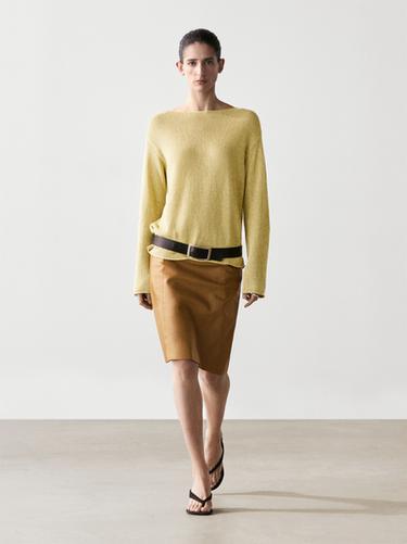 Zara Cotton blend cutwork sweater - Lime green
