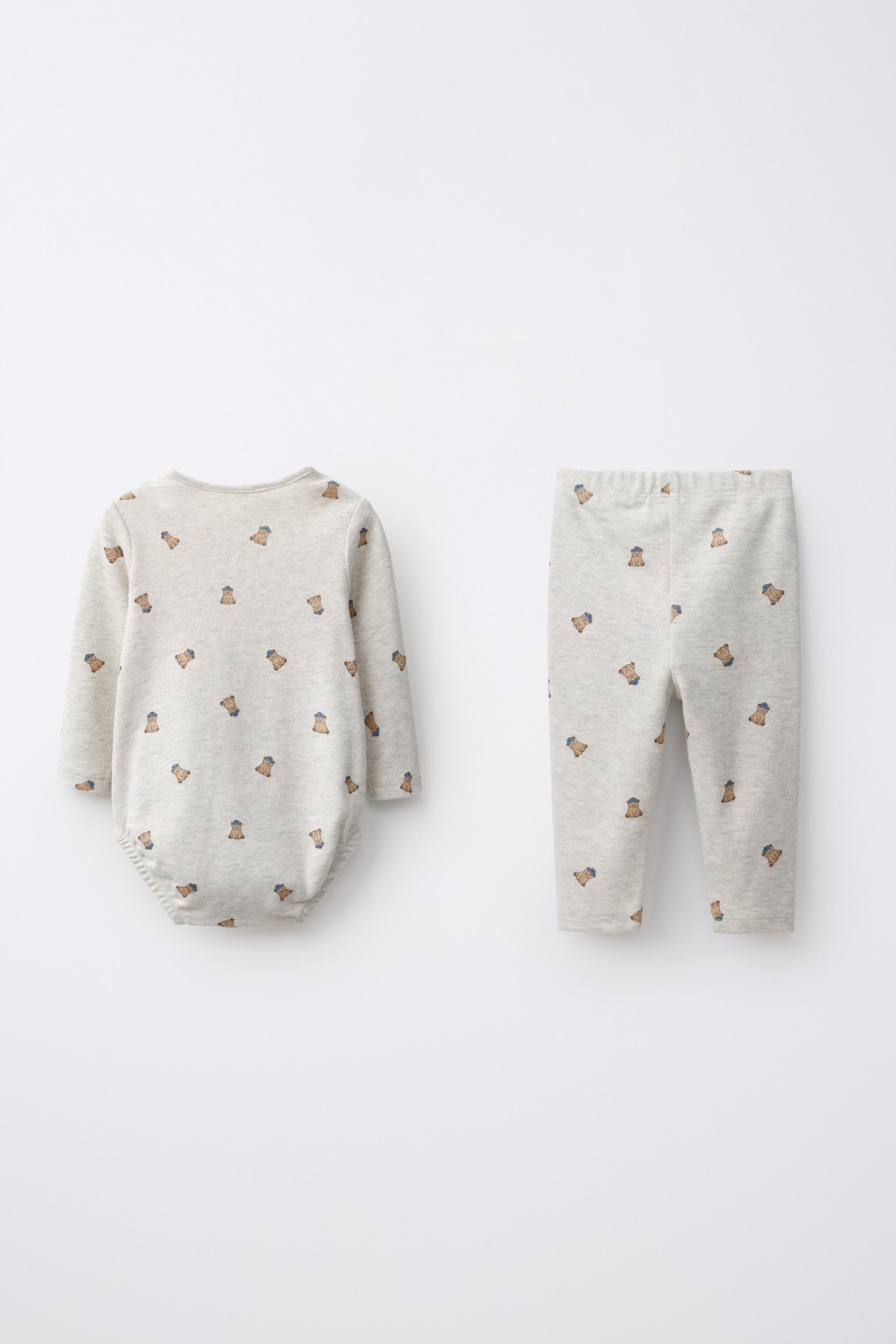 BEAR PRINT BODYSUIT AND LEGGINGS SET — Gray marl