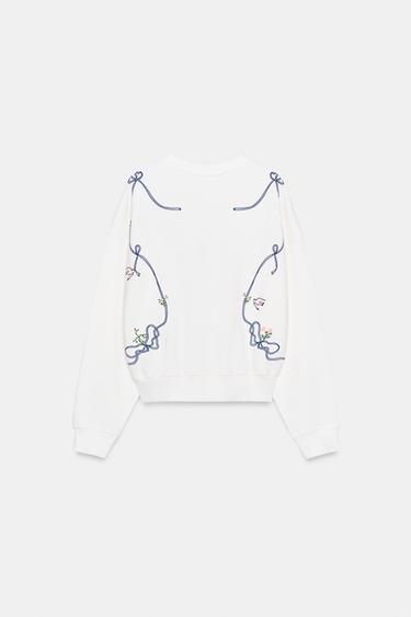 SWEAT BRODERIE FLEURS - Blanc de Zara - Image 5