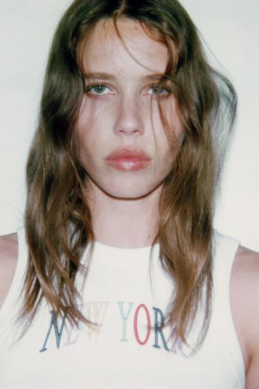 EMBROIDERED SLOGAN TOP - White by Zara - Image 5