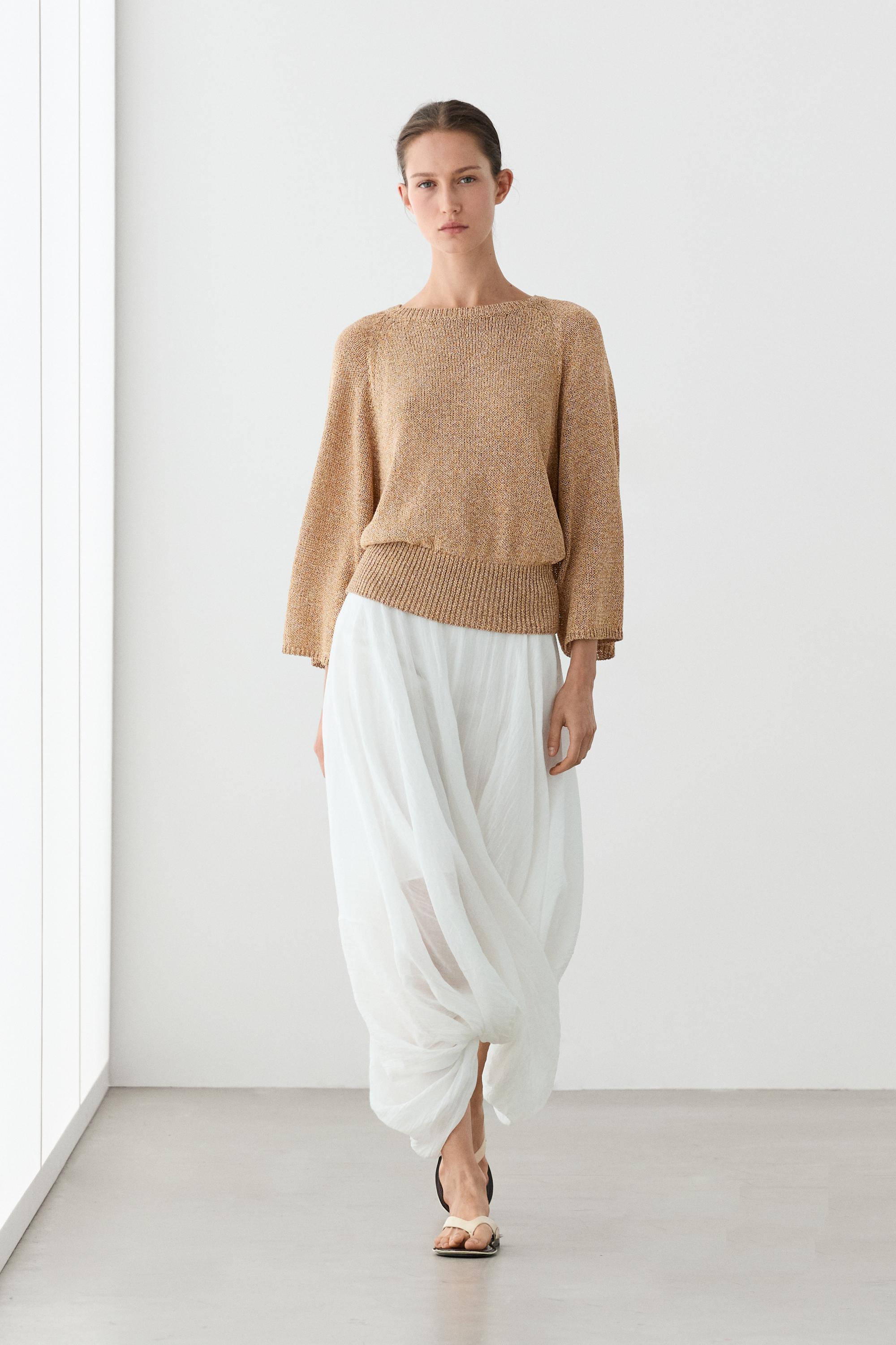 Cotton blend heathered knit sweater — Tobacco
