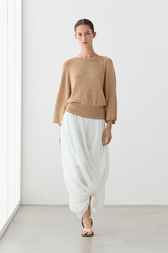 Pull en maille chinée avec du coton - Tabac de Zara - Image 0