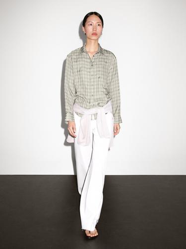 Zara Flowing 100% cupro check shirt - Gray - Image 0