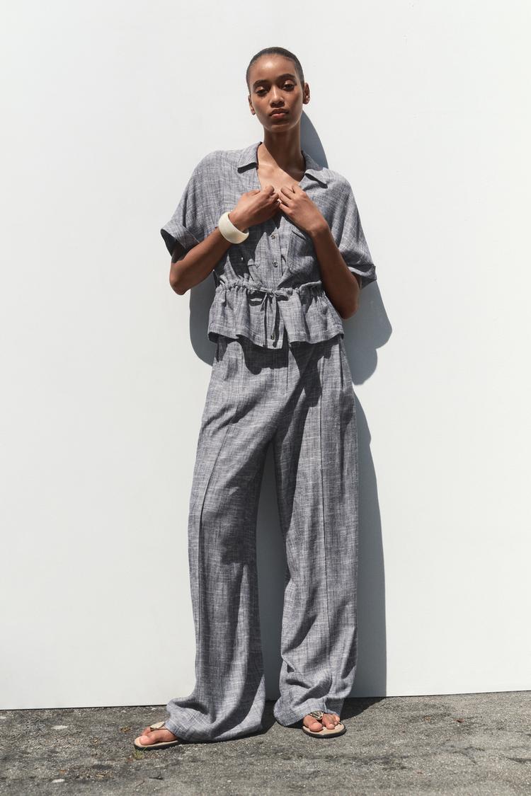 PANTALÓN ANCHO CON LINO Índigo ZARA España