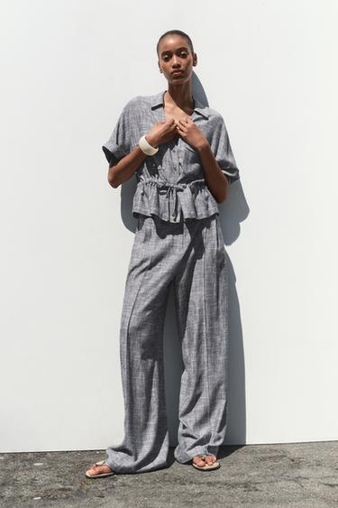 LINEN BLEND WIDE-LEG TROUSERS - Indigo by Zara - Image 0