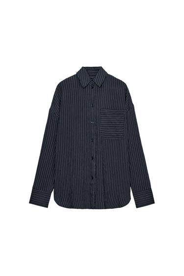 قميص مخطط انسيابي ZW COLLECTION - بحري الخاص بـ Zara