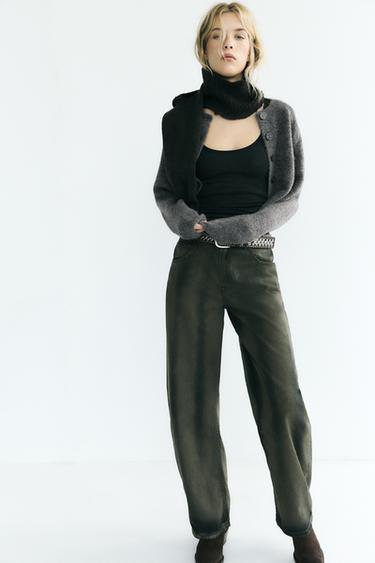 Zara ZW COLLECTION MID-RISE BARREL LEG LIMITED EDITION JEANS - Green