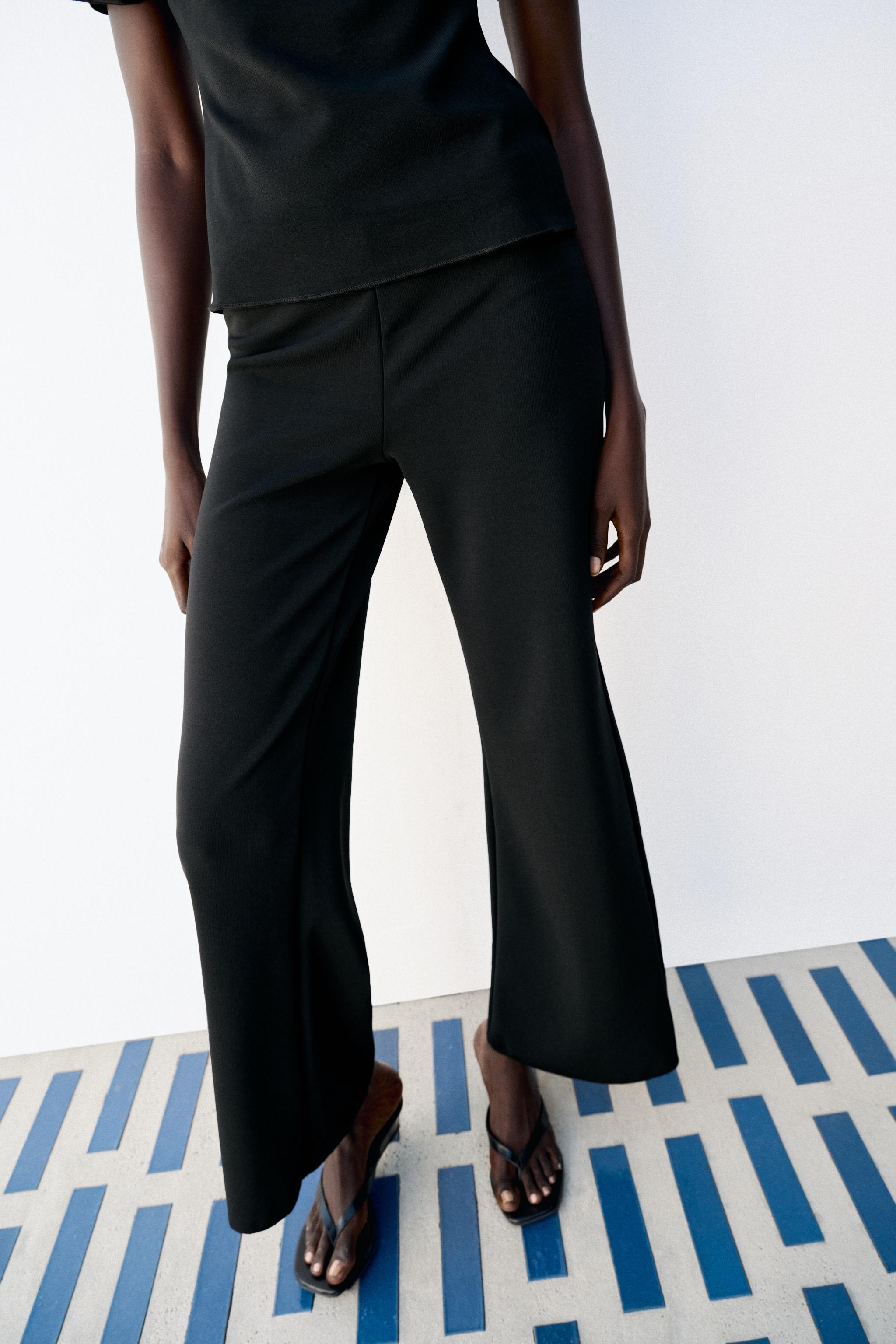 STRETCH WIDE LEG PANTS — Black