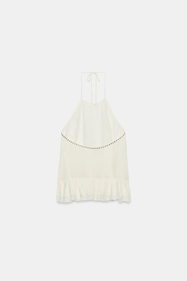 HALTER TOP WITH RUFFLES AND STUDS - Ecru by Zara - Image 5