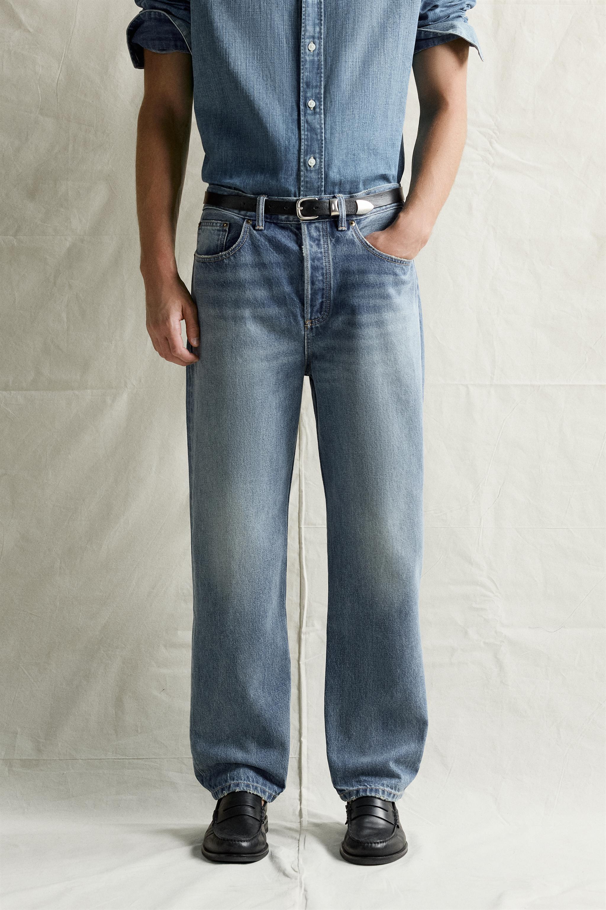 RELAXED ANKLE FIT JEANS — Mid-blue