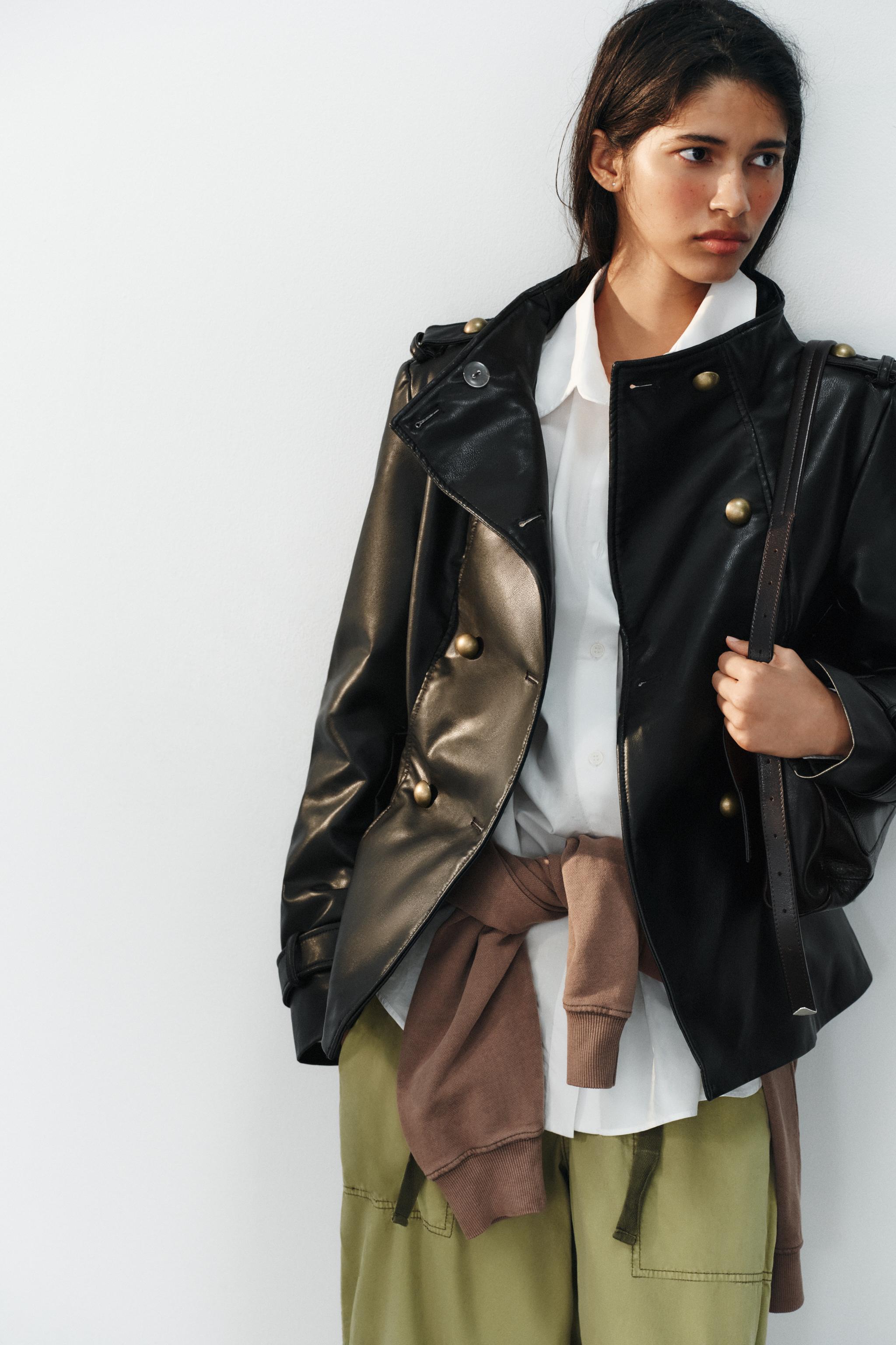 Zara DÜĞMELİ SUNİ DERİ FIT CEKET görsel 5