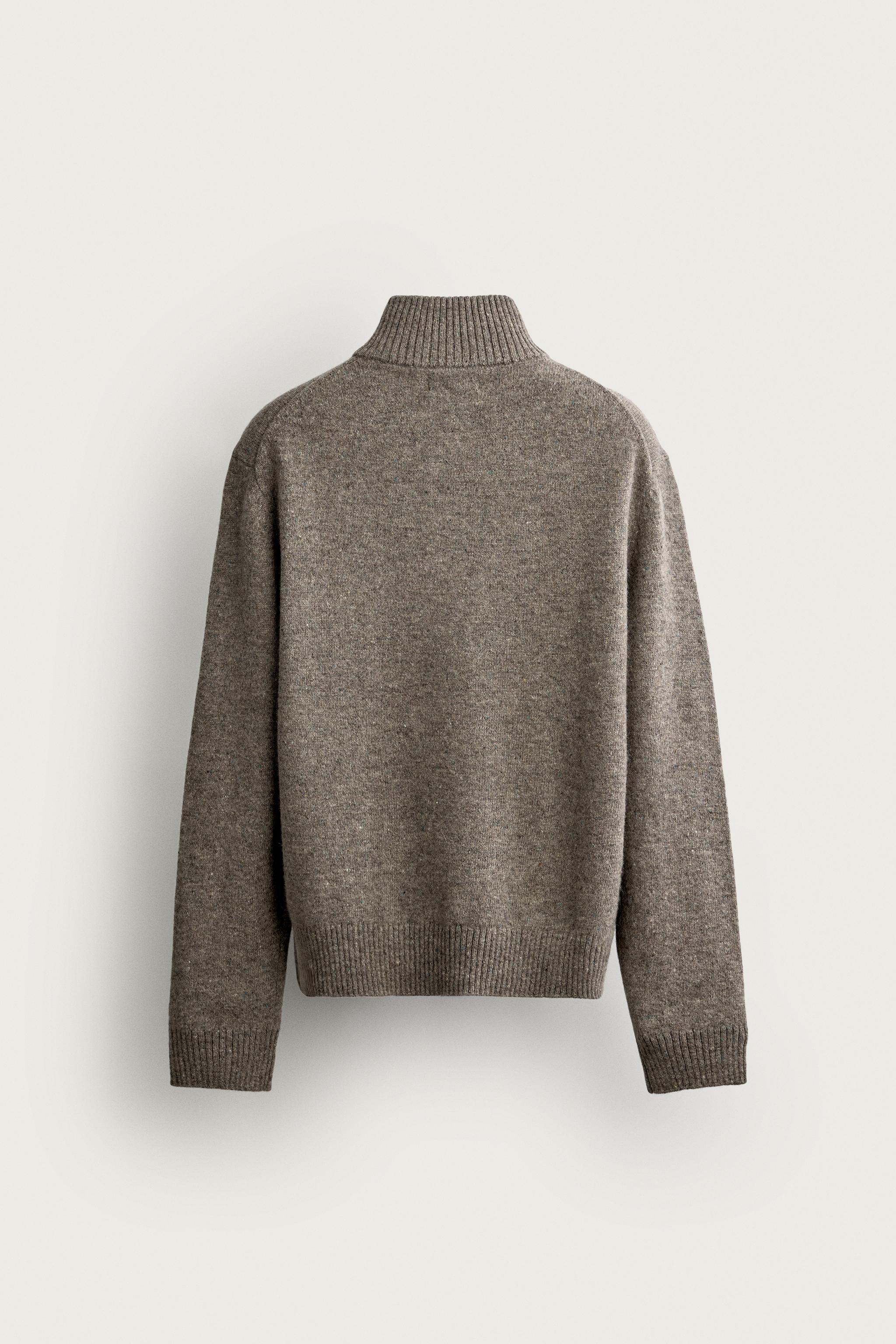 100% WOOL MOCK NECK BUTTON SWEATER