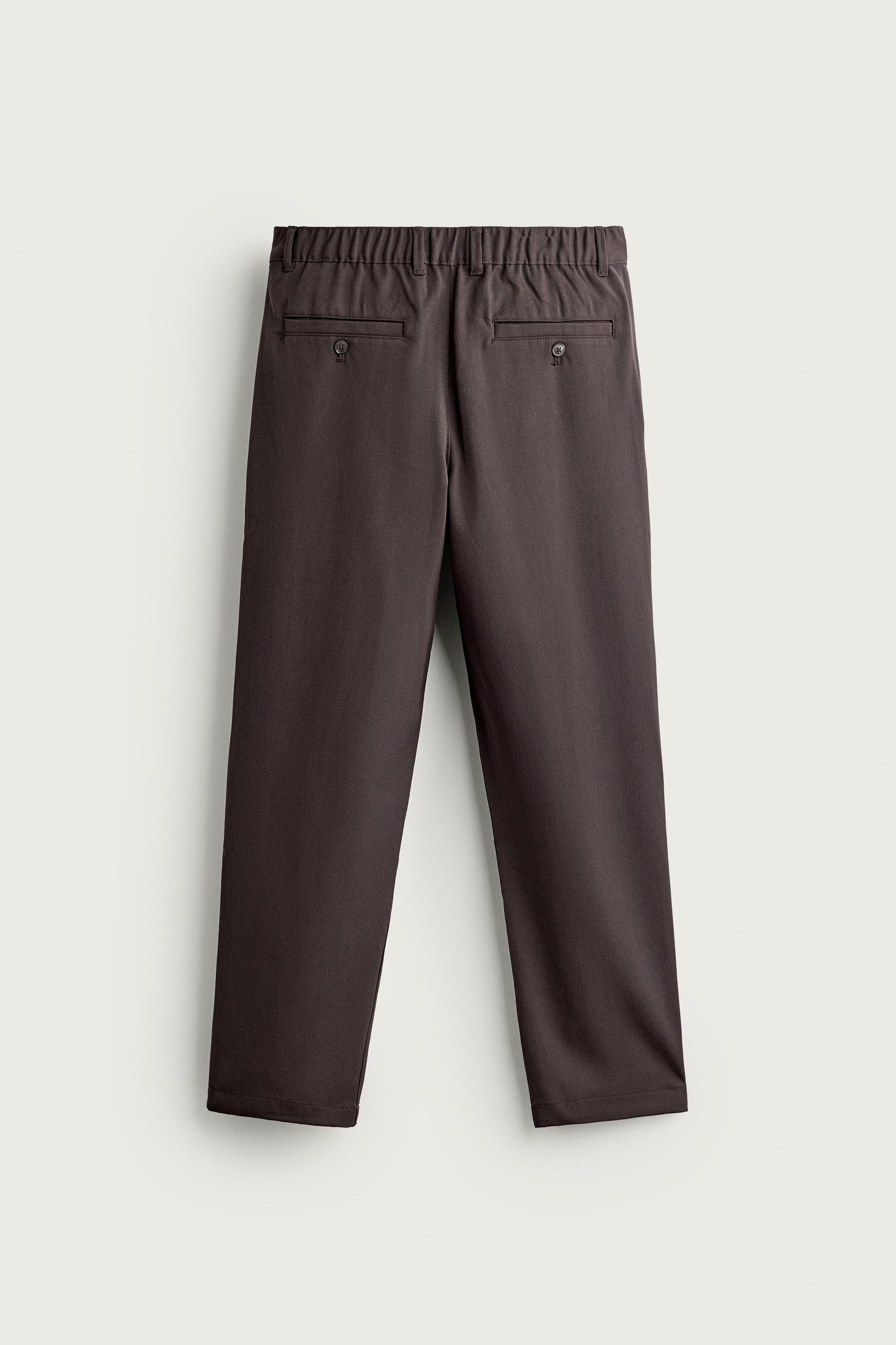 RELAXED FIT PLEATED PANTS — Brown