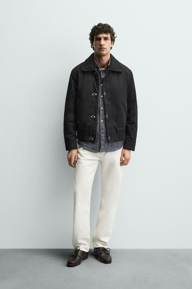 Zara FIREMAN CLASP COMBINATION COLLAR JACKET - Black