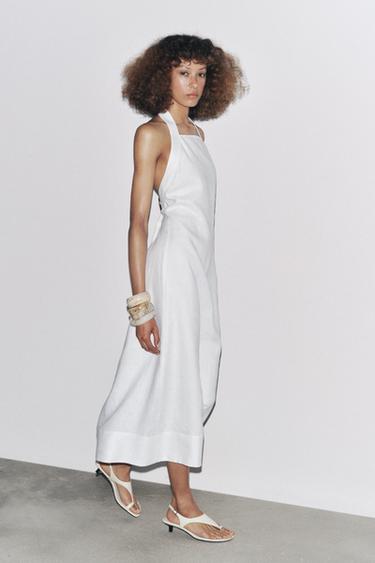 ZW COLLECTION 100% LINEN HALTER DRESS - White by Zara