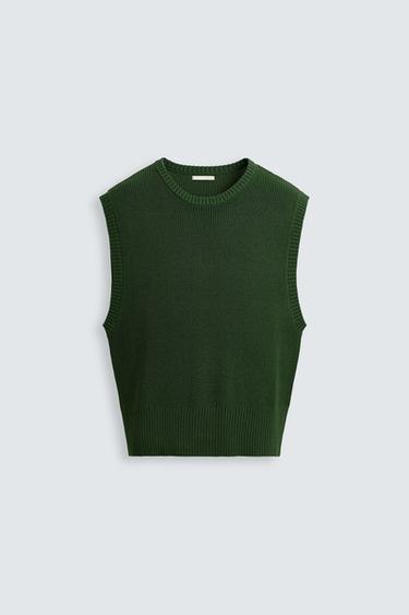 VISCOSE BLEND KNIT VEST - Green by Zara